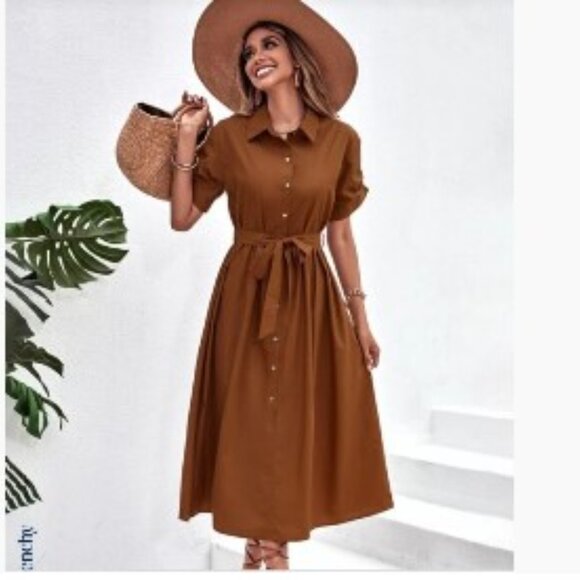 Elegant Brown Midi Dress - Picture 2 of 11